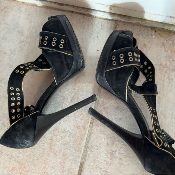 Fendi Stiletto heels Platform open toe sandals Grommet gold stud dress shoes y2k - Picture 3 of 5